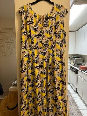 J. Crew Yellow Navy Floral Sleeveless Midi Dress